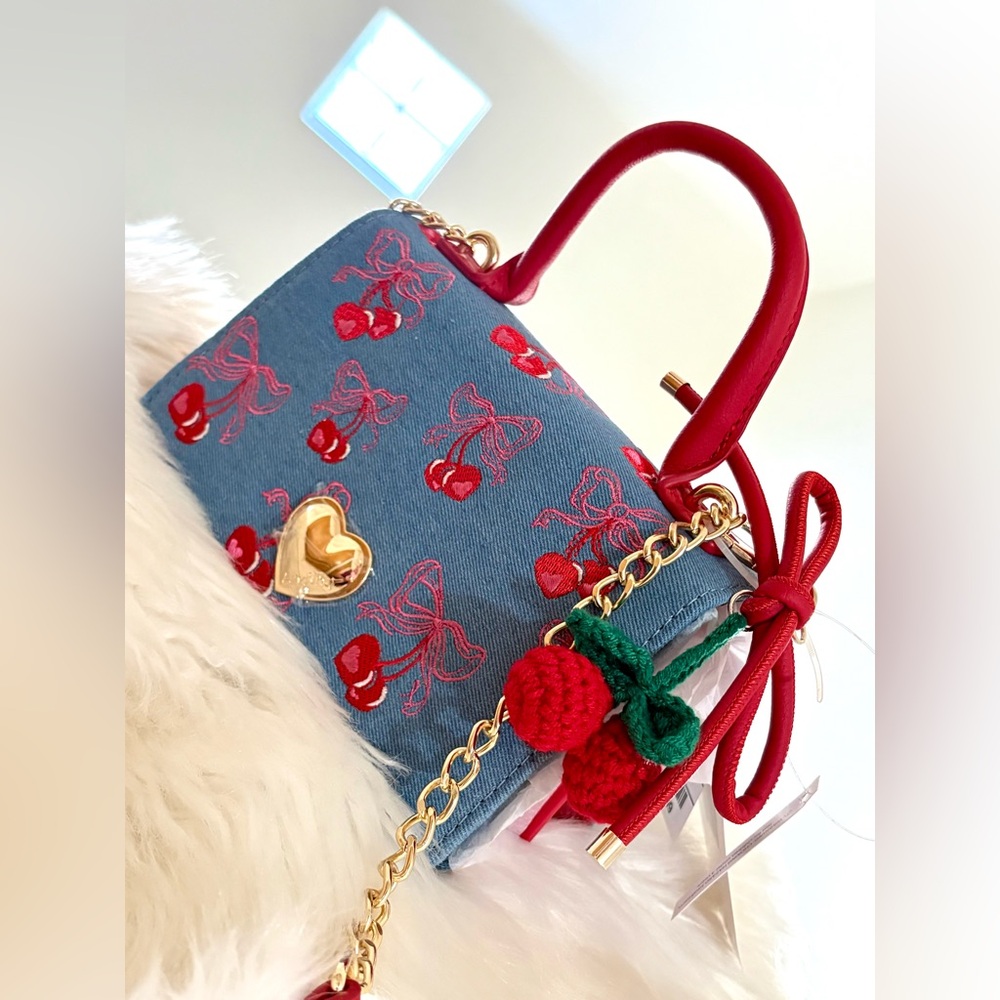 NWT Luv Betsey by Betsey Johnson Denim Cherry FIRE Crossbody Bag Trendy Purse